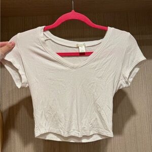 BOZZOLO V-Neck Ribbed White Crop Top